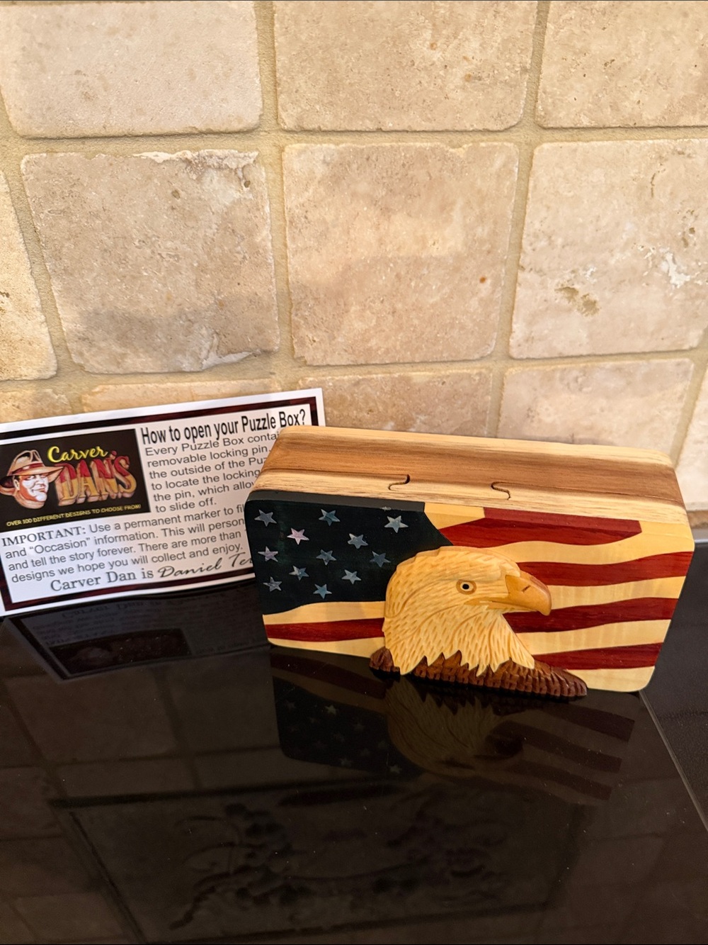 Carver Dan’s Mother of Pearl USA Eagle Puzzle Box new